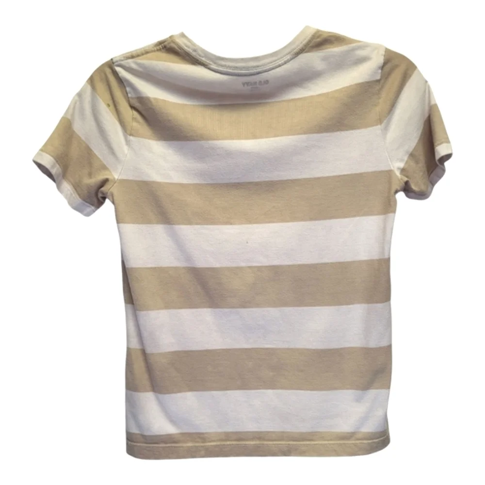 Old Navy Kids Tan and White Short Sleeve Striped Tee - Size L
